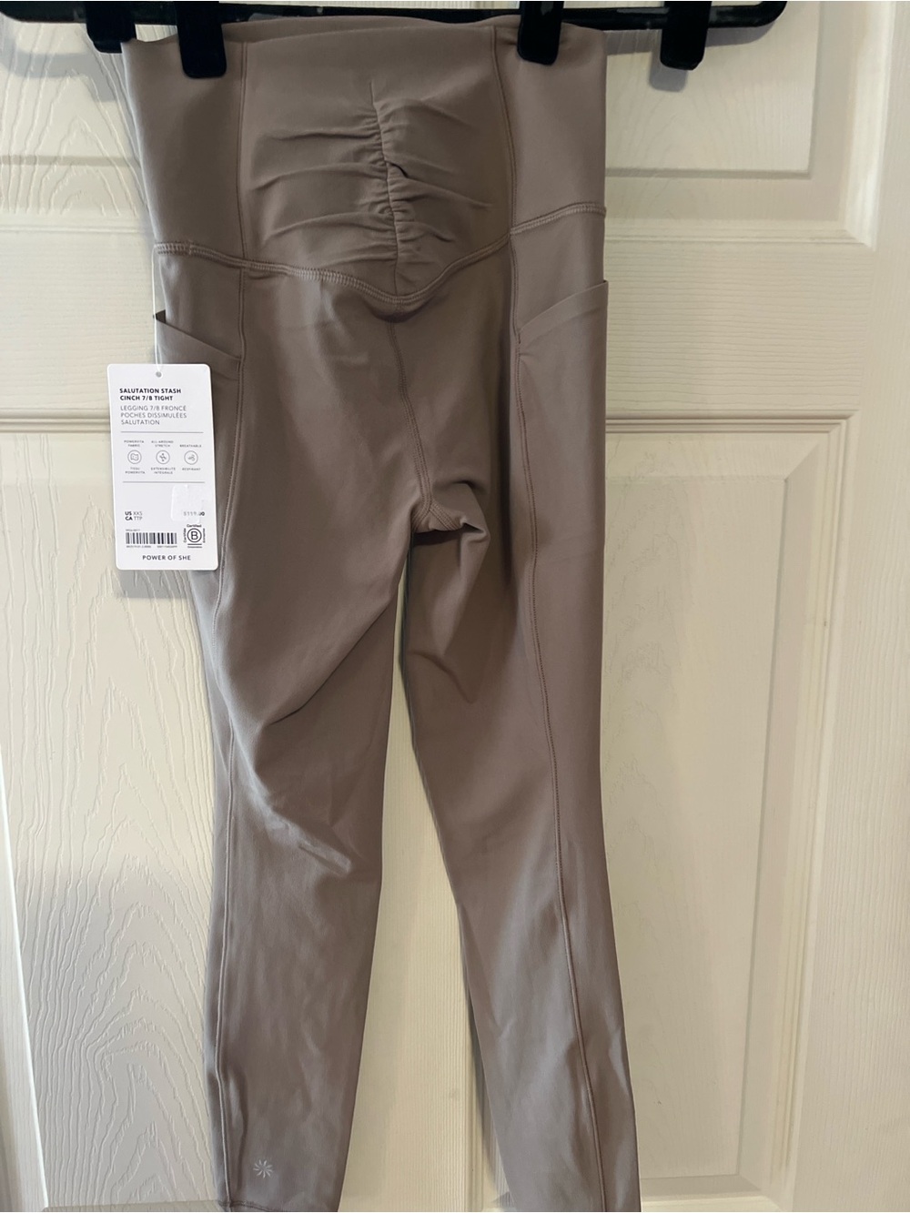 Athleta Salutation Stash Cinch 7/8 Tight XXS Taupe Ruched Back Leggings NWT - Picture 3 of 4